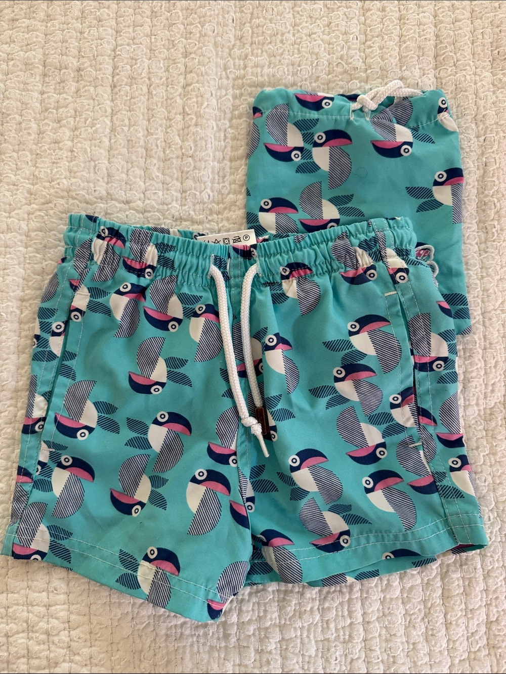 Kids Teal Toucan-Print Pajama Shorts with Drawstring